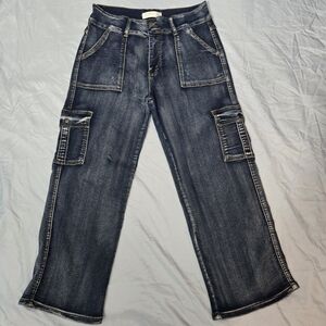 Angels Dark Wash Wide-Leg Cargo Jeans